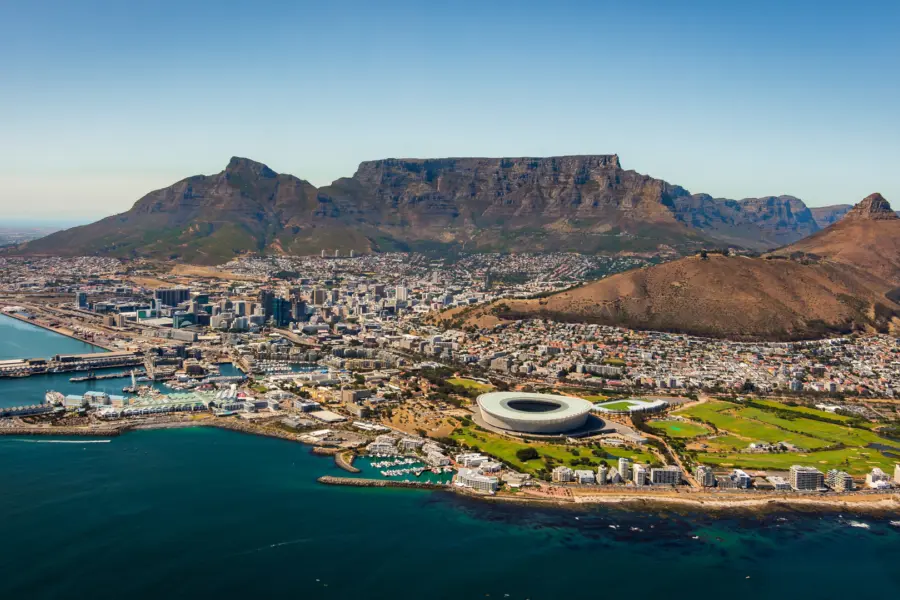 Avila Reizen - Cape Town - South Africa - Aerial view - Table Mountain with a blue sky