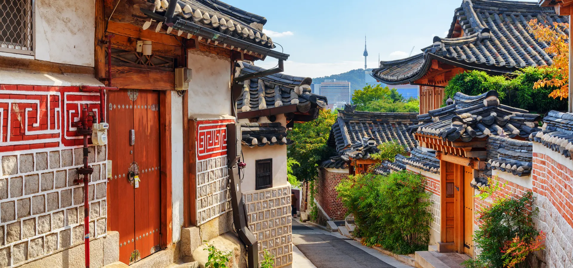 Avila Reizen Zuid Korea Geweldig uitzicht op oude smalle straat en traditionele Koreaanse huizen