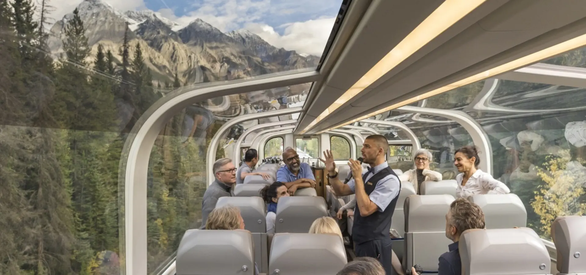 Photo credit Rocky Mountaineer Onboard Gold Leaf Service Host