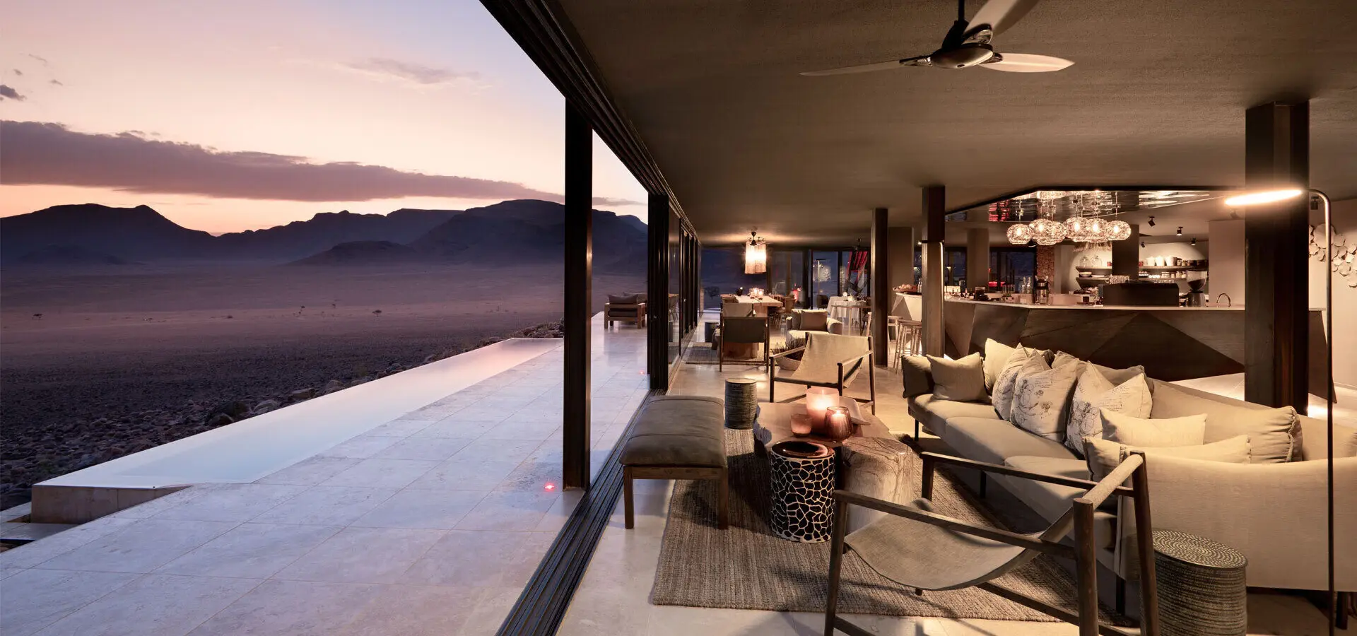 Indoor guest area views andbeyond sossusvlei