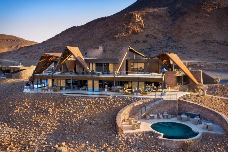 Aerial view guest area andbeyond sossusvlei