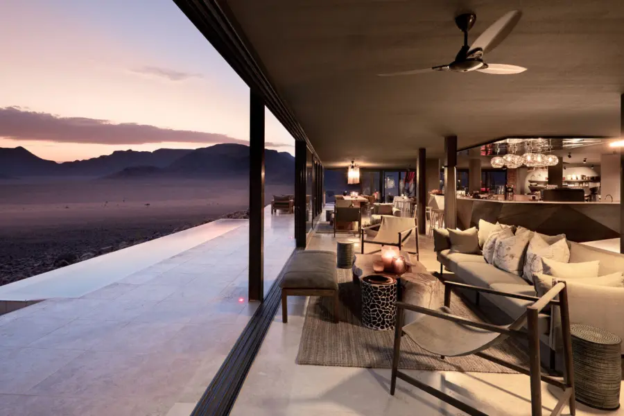 Indoor guest area views andbeyond sossusvlei