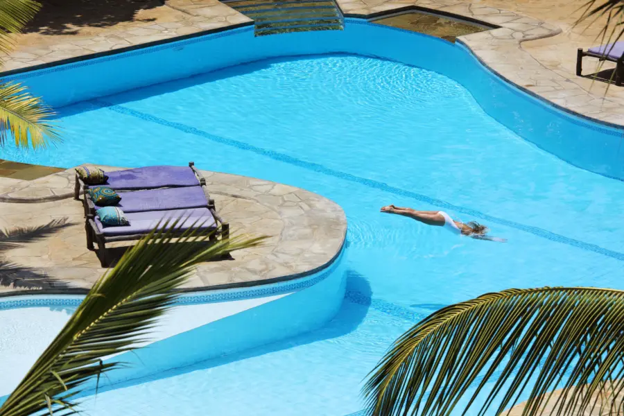 Kinondo kwetu hotel plunge into the pool galu beach diani beach kenya