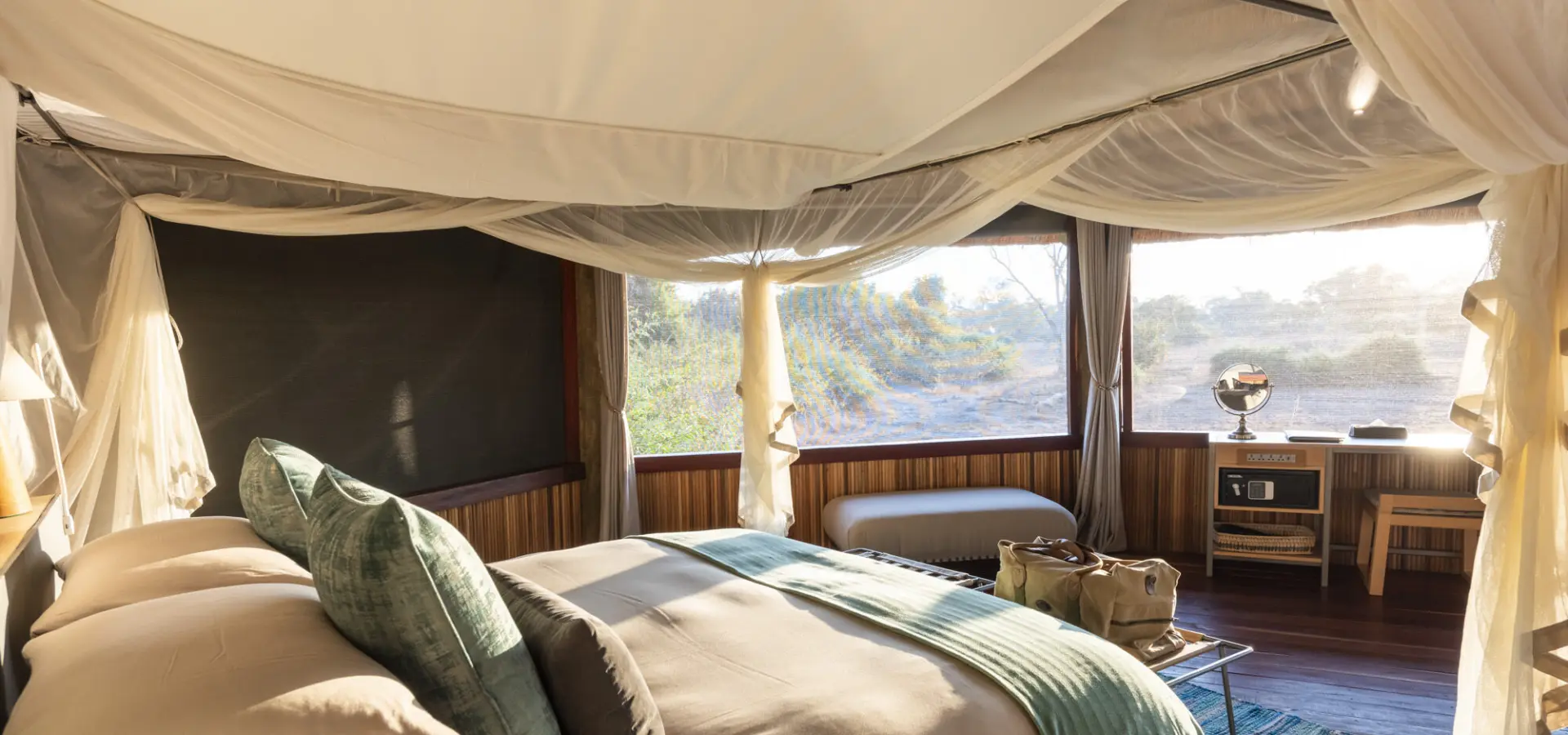 Lion camp deluxe suite view from bed 2