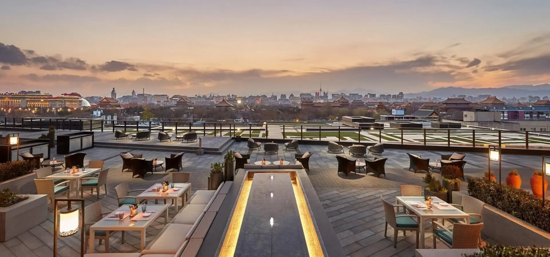 Wangfujing hotel terrace views dusk