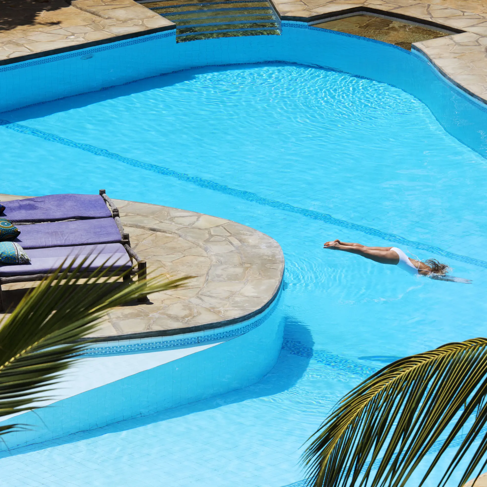 Kinondo kwetu hotel plunge into the pool galu beach diani beach kenya