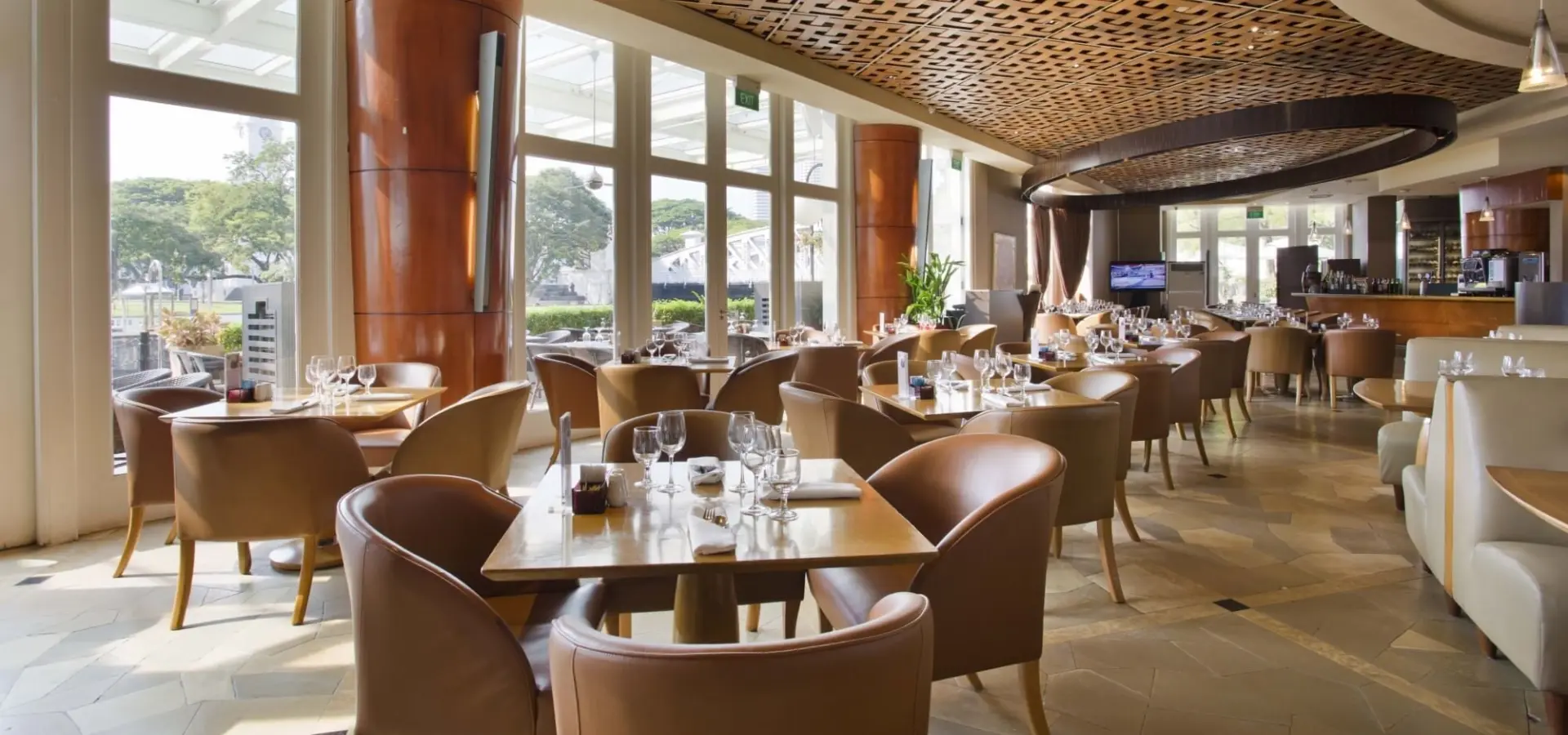 Town restaurant restaurant interior right lower deck wide