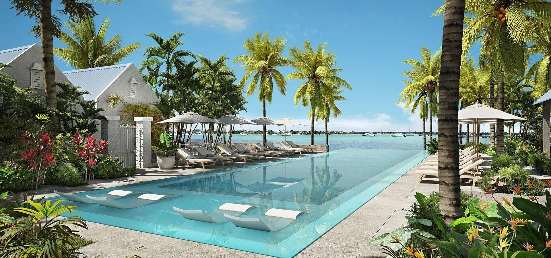 Veranda grand baie pool area